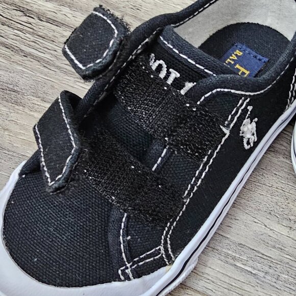 POLO RALPH LAUREN New Karlin Ez Shoe Unisex Kids Black Canvas Sneaker - Picture 8 of 11